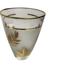 Vintage Gold Leaf Frosted Glass Tumblers Set of 5 Drinking Glasses‎ Barware